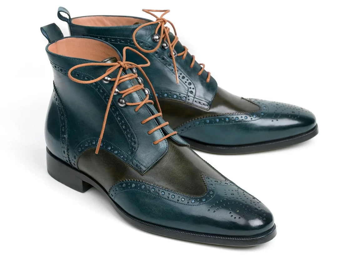 Paul Parkman Men's Dual Tone Green/Blue Wingtip Ankle Boots (ID#PT777GRN) PAUL PARKMAN