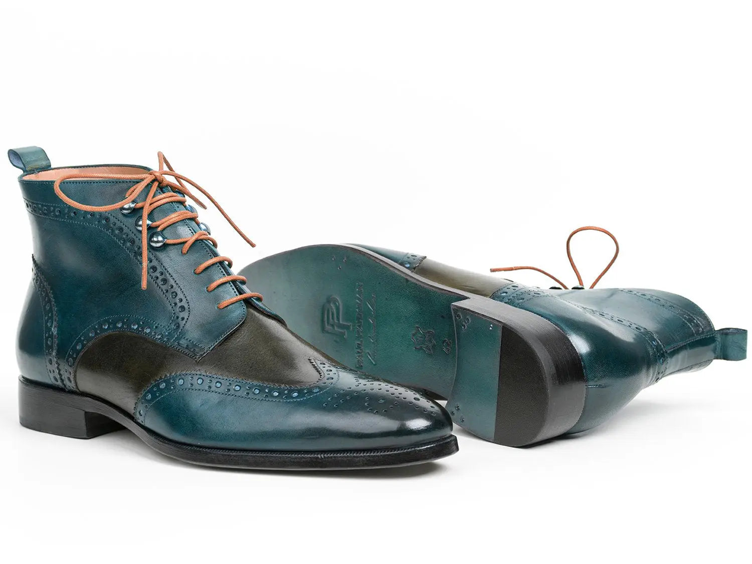 Paul Parkman Men's Dual Tone Green/Blue Wingtip Ankle Boots (ID#PT777GRN) PAUL PARKMAN
