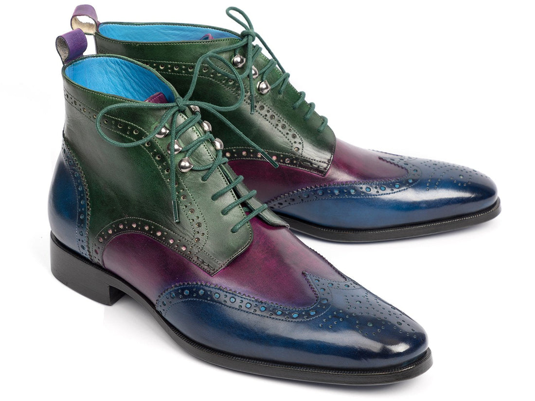 Paul Parkman Wingtip Ankle Boots Three Tone Blue Purple Green (ID#777-BLU-PRP) PAUL PARKMAN