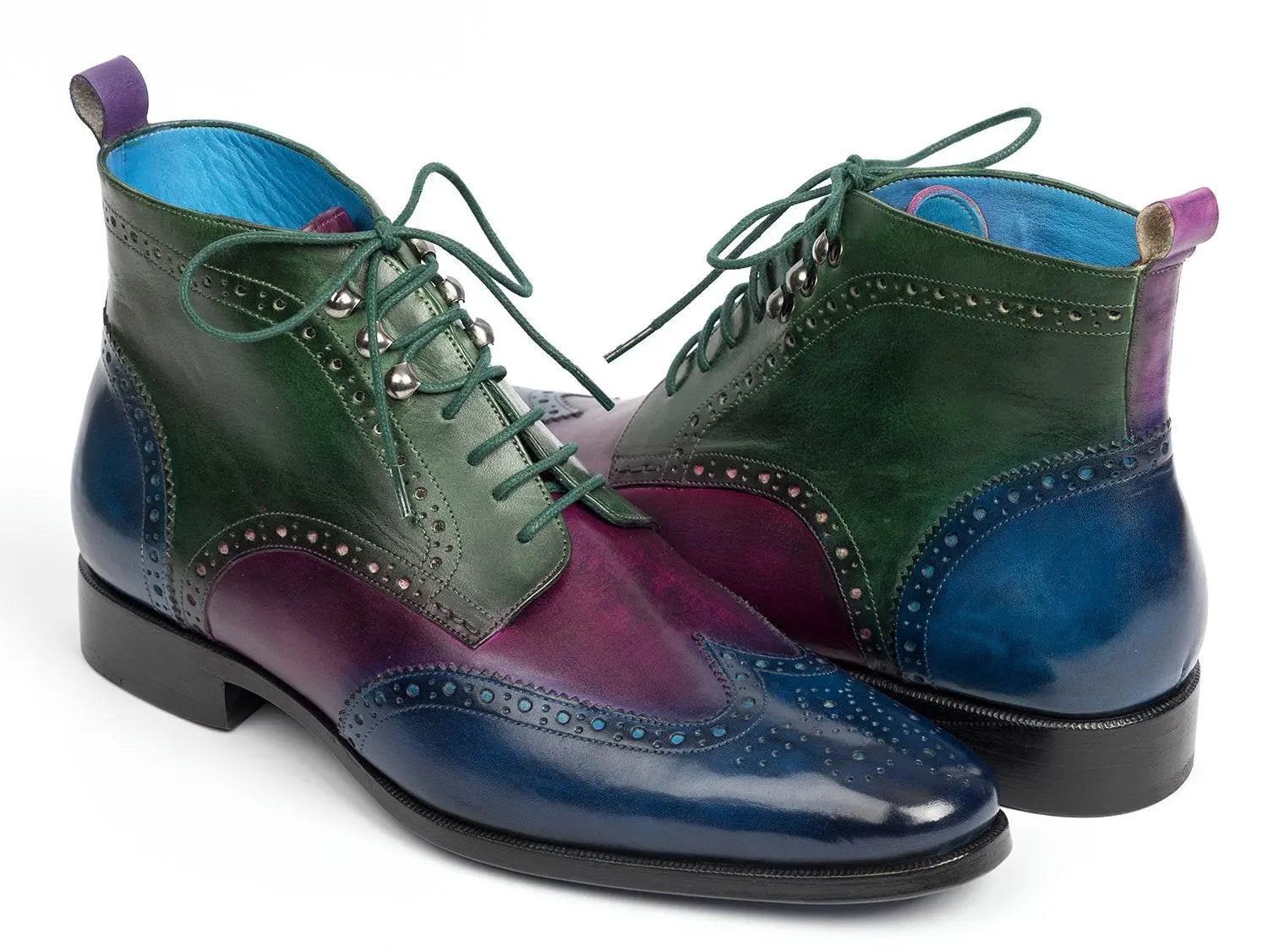 Paul Parkman Men's Three Tone Blue/Purple/Green Wingtip Ankle Boots (ID#777-BLU-PRP) PAUL PARKMAN