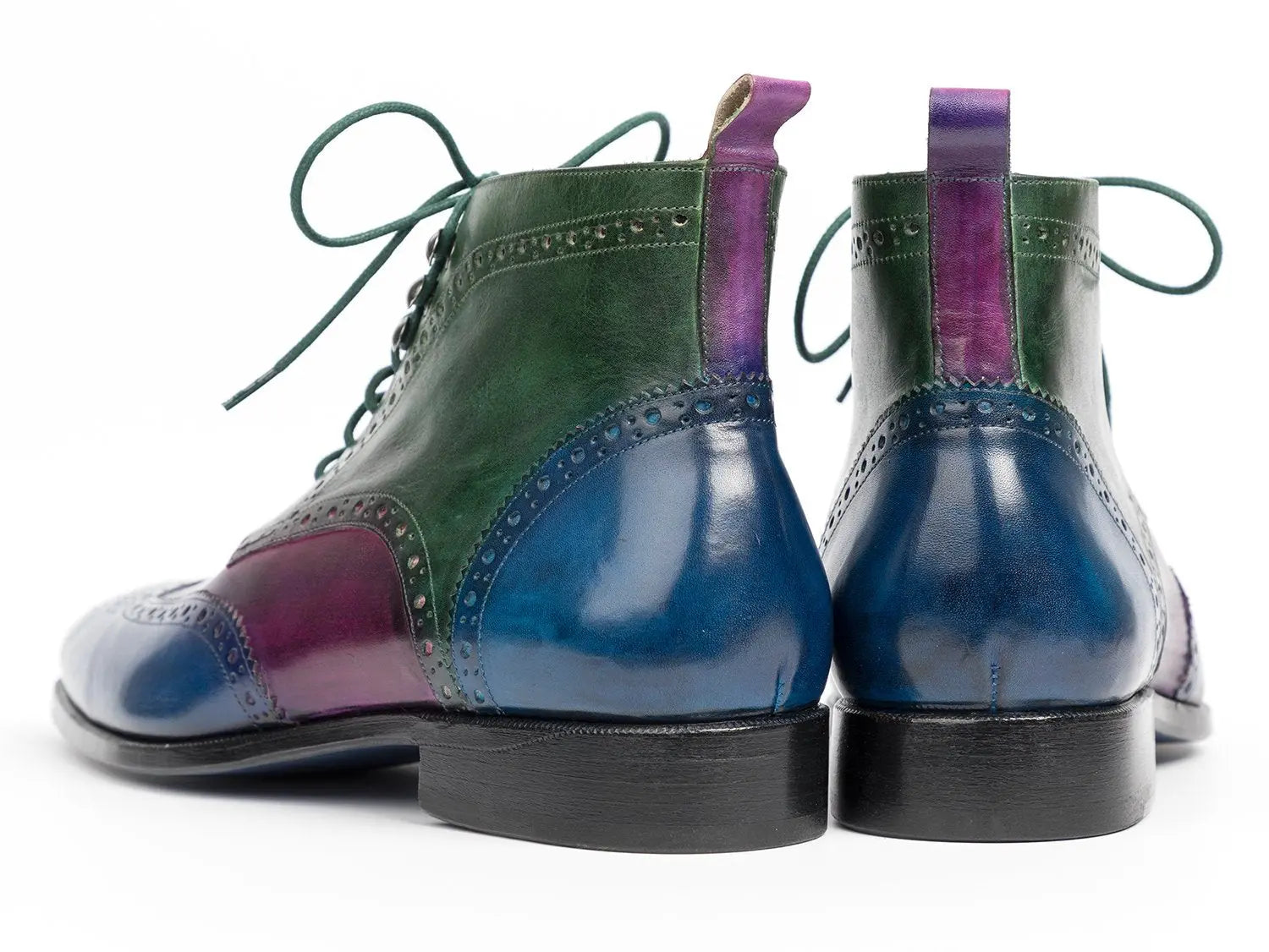 Paul Parkman Men's Three Tone Blue/Purple/Green Wingtip Ankle Boots (ID#777-BLU-PRP) PAUL PARKMAN