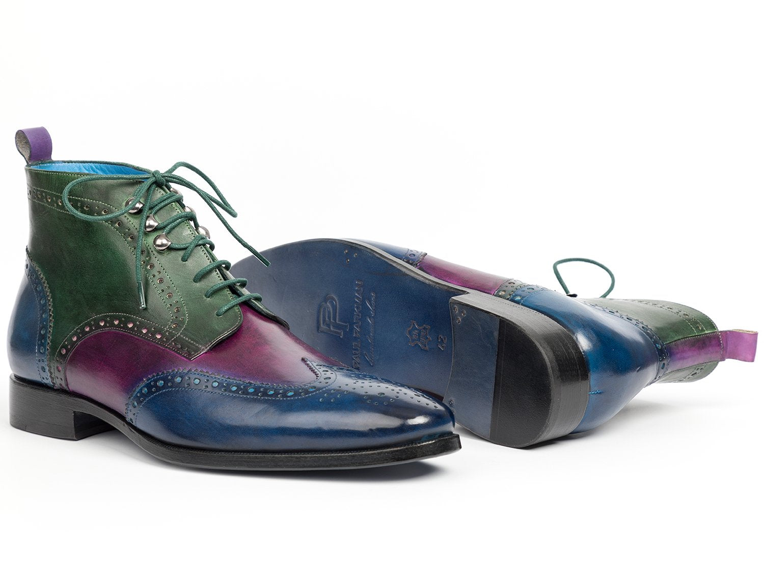 Paul Parkman Wingtip Ankle Boots Three Tone Blue Purple Green (ID#777-BLU-PRP) PAUL PARKMAN