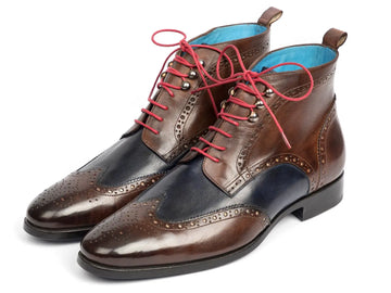 Paul Parkman Men's Dual Tone Brown/Blue Wingtip Ankle Boots (ID#777-BRW-BLU) PAUL PARKMAN