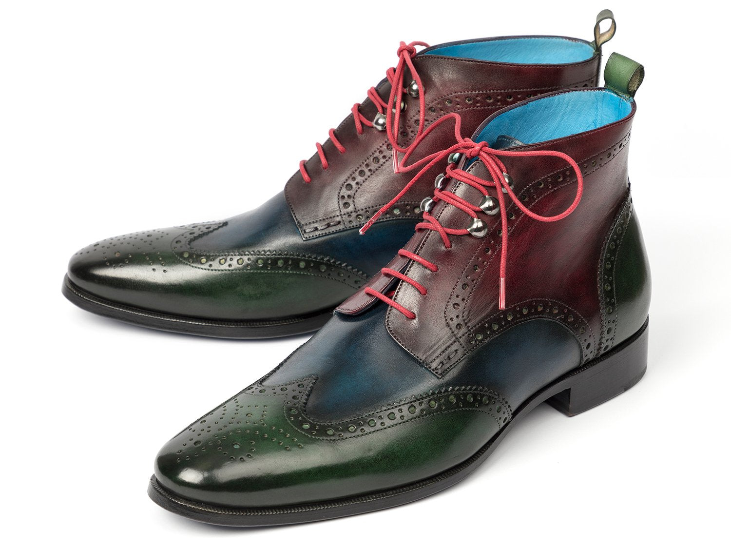 Paul Parkman Wingtip Ankle Boots Three Tone Green Blue Bordeaux (ID#777-GRN-BLU) PAUL PARKMAN