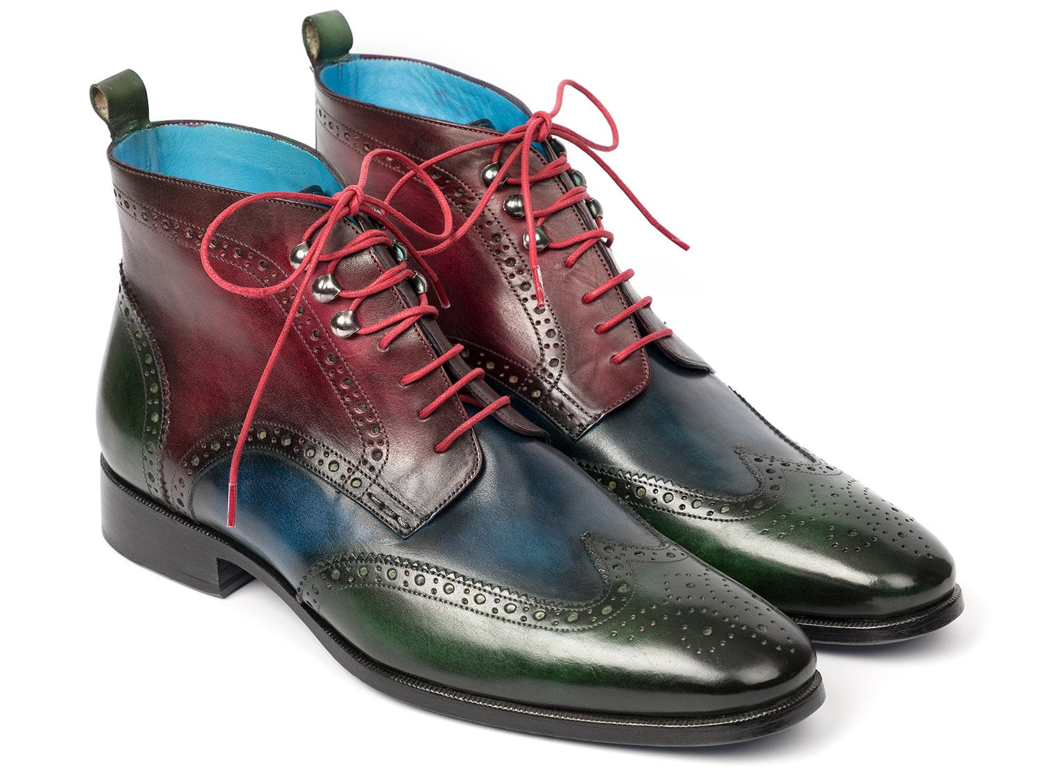 Paul Parkman Wingtip Ankle Boots Three Tone Green Blue Bordeaux (ID#777-GRN-BLU) PAUL PARKMAN