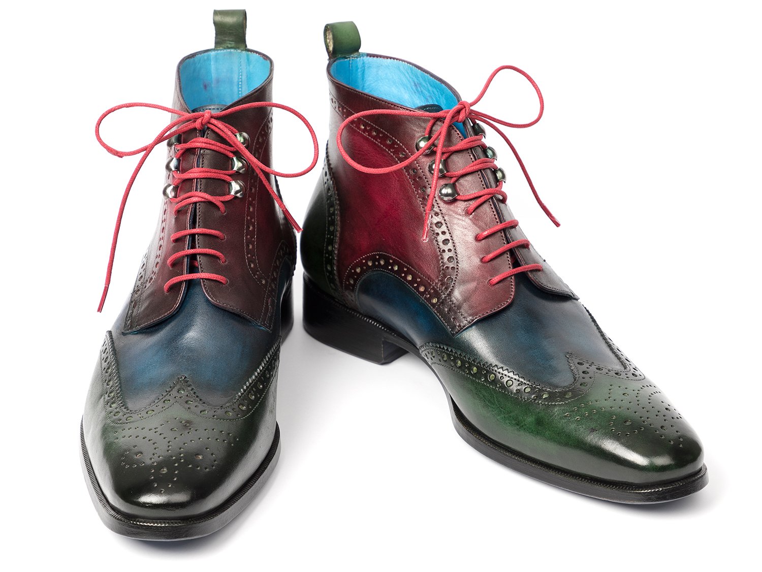 Paul Parkman Wingtip Ankle Boots Three Tone Green Blue Bordeaux (ID#777-GRN-BLU) PAUL PARKMAN