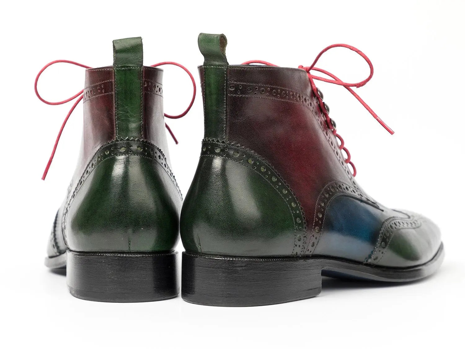 Paul Parkman Men's Three Tone Green/Blue/Bordeaux Wingtip Ankle Boots (ID#777-GRN-BLU) PAUL PARKMAN