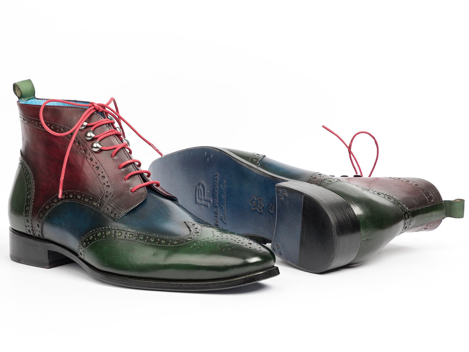 Paul Parkman Wingtip Ankle Boots Three Tone Green Blue Bordeaux (ID#777-GRN-BLU) PAUL PARKMAN