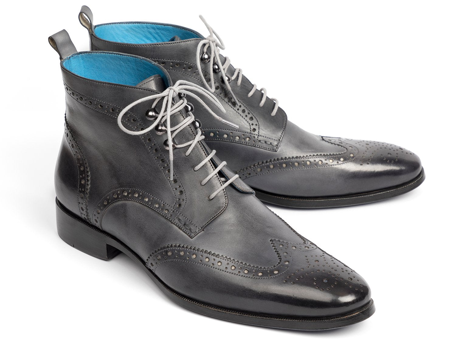 Paul Parkman Wingtip Ankle Boots Gray Hand-Painted (ID#777-GRAY) PAUL PARKMAN