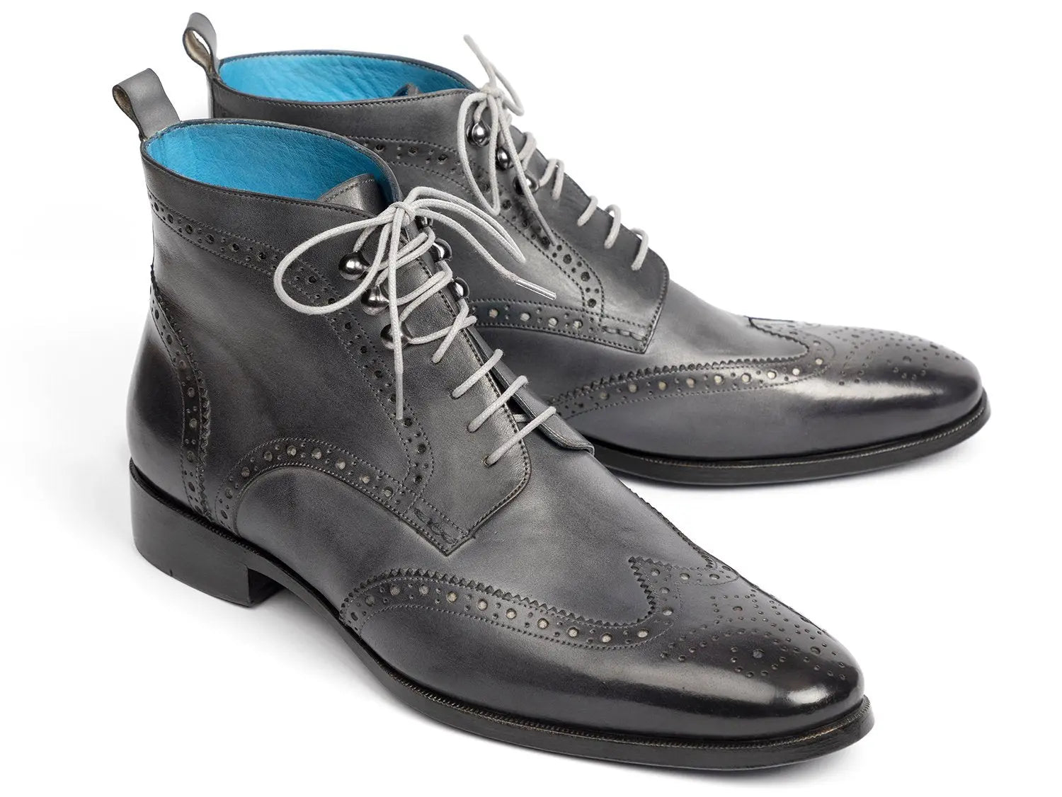 Paul Parkman Men's Gray Hand-Painted Wingtip Ankle Boots (ID#777-GRAY) PAUL PARKMAN