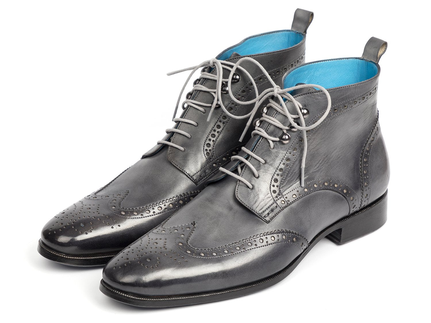 Paul Parkman Wingtip Ankle Boots Gray Hand-Painted (ID#777-GRAY) PAUL PARKMAN