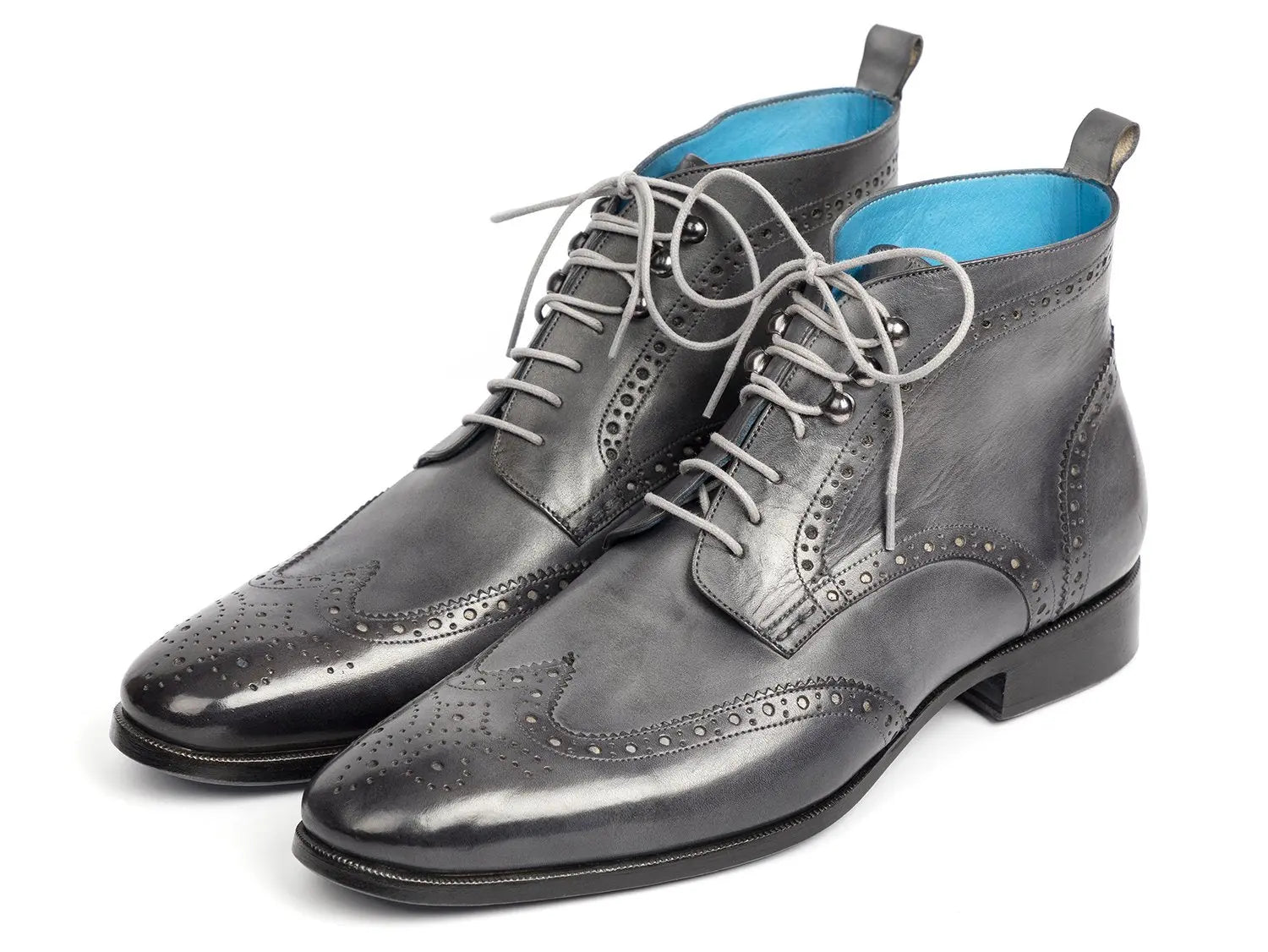 Paul Parkman Men's Gray Hand-Painted Wingtip Ankle Boots (ID#777-GRAY) PAUL PARKMAN