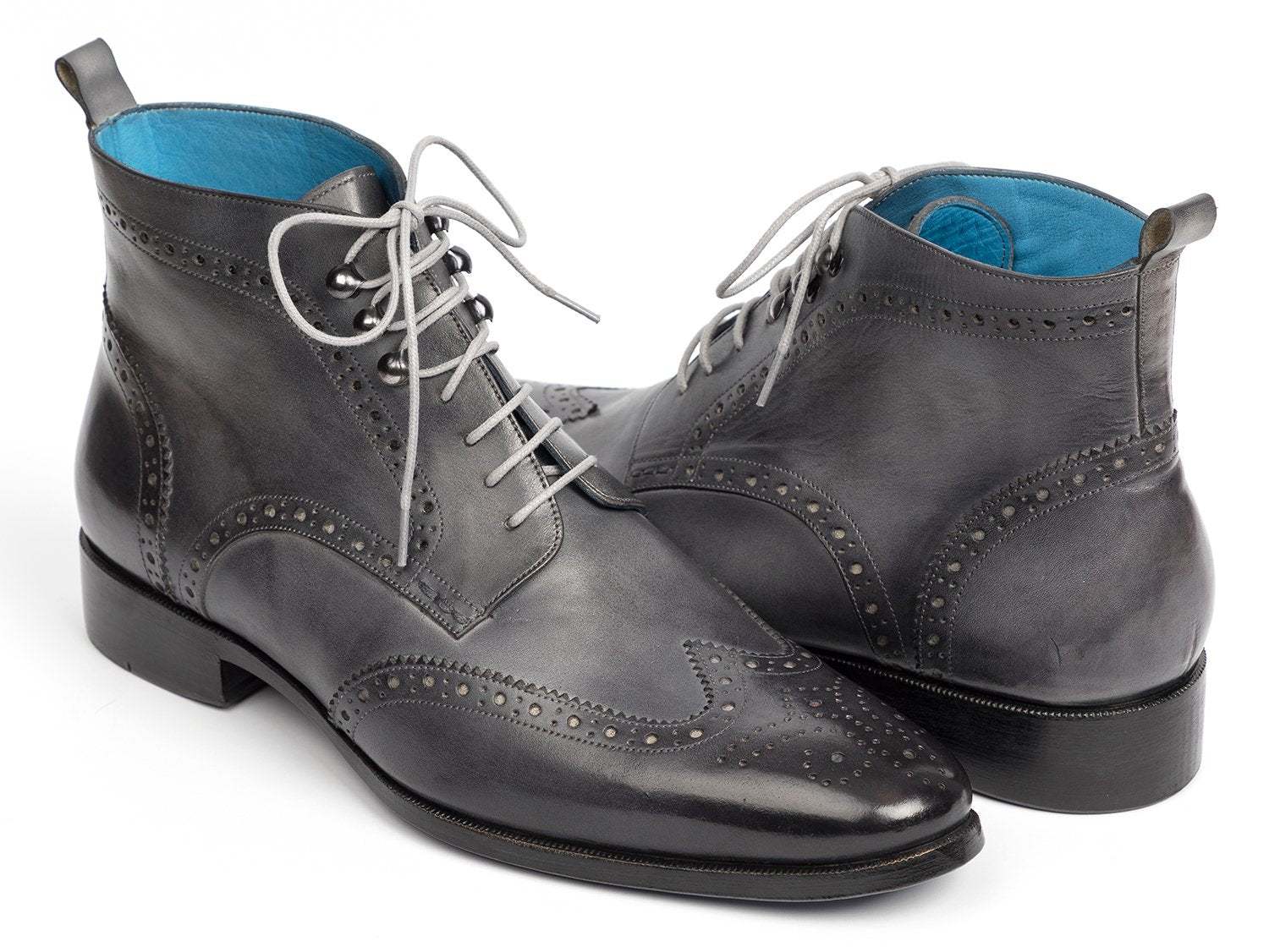 Paul Parkman Wingtip Ankle Boots Gray Hand-Painted (ID#777-GRAY) PAUL PARKMAN