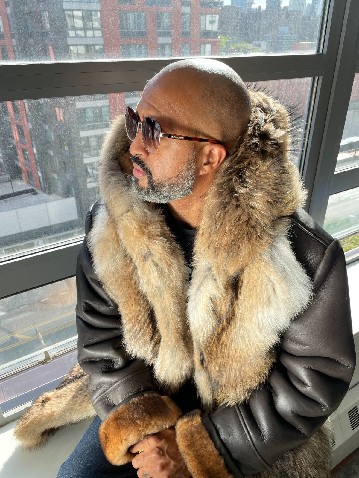 Jakewood 7770 Natural/Brown Genuine Coyote Fur/Leather Long Coat