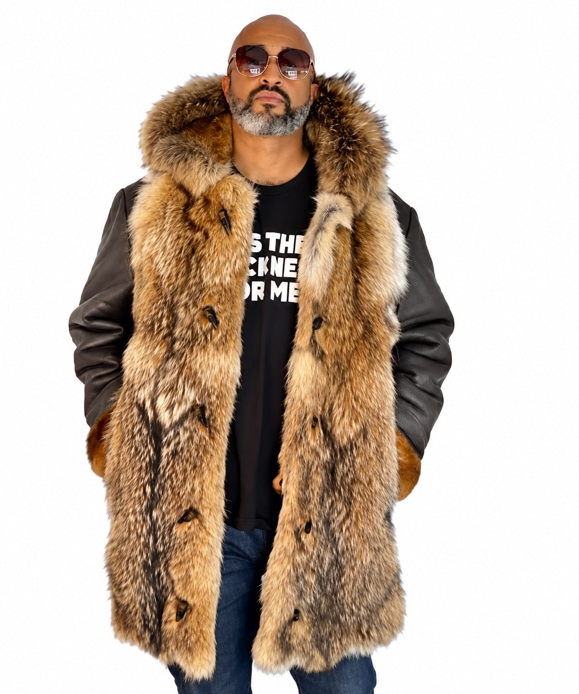 Jakewood 7770 Natural/Brown Genuine Coyote Fur/Leather Long Coat