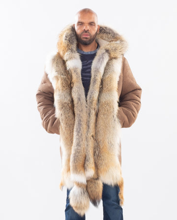 Jakewood 7770 Natural/Tan Genuine Coyote Fur/Leather Long Coat