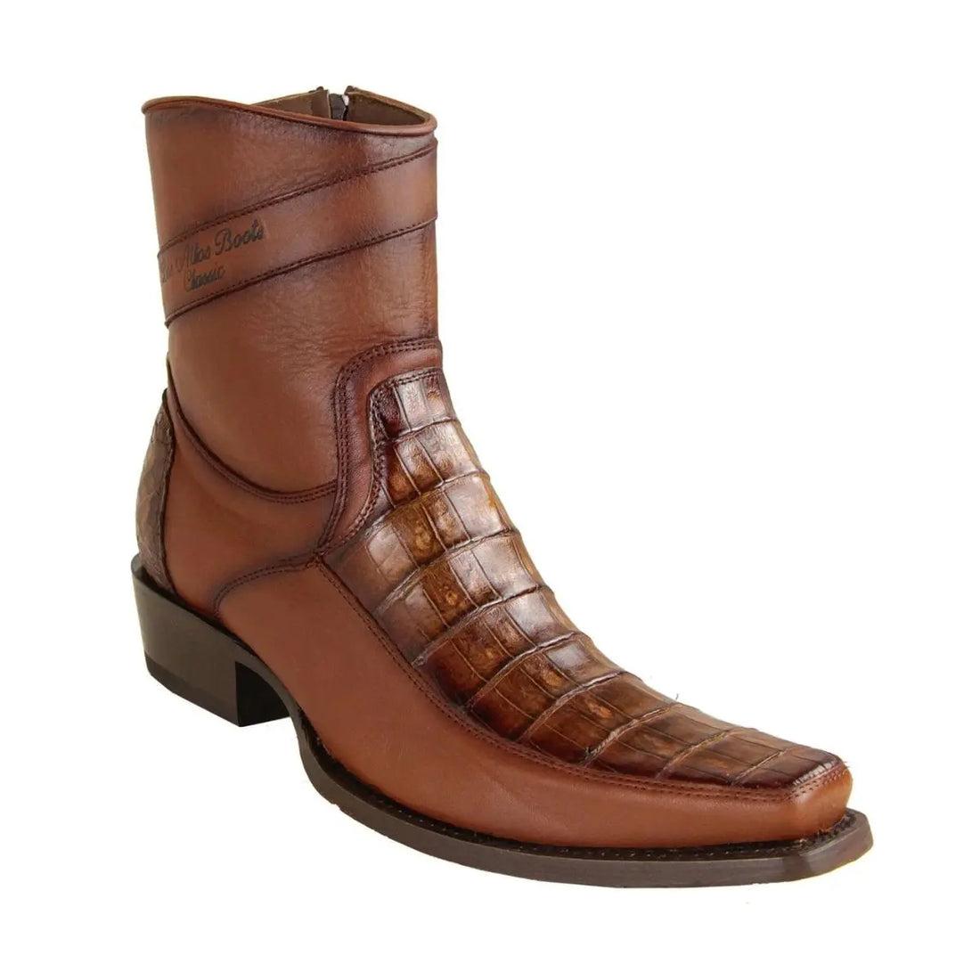 Los Altos 77BF8216 Men's Faded Brown Genuine Caiman Crocodile Belly European Square Toe Short Boots