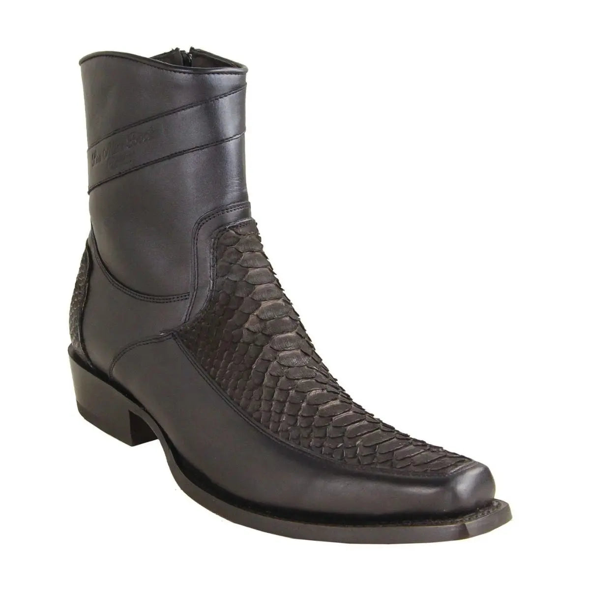Los Altos 77BFN5705 Men's Black Nubuck Genuine Python European Square Toe Short Boots