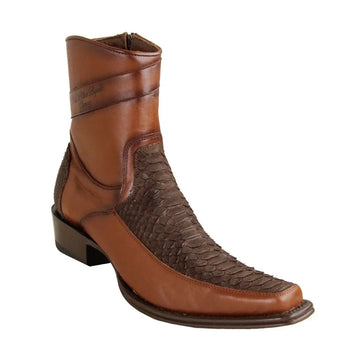 Los Altos 77BFN5707 Men's Brown Nubuck Genuine Python European Square Toe Short Boots