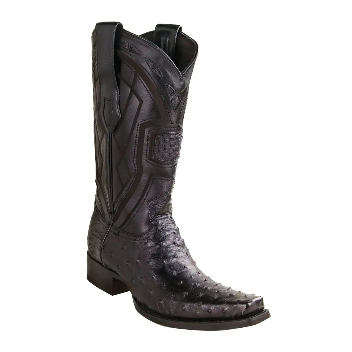 Los Altos 77L0305 Men's Black Genuine Ostrich European Square Toe Cowboy Boots