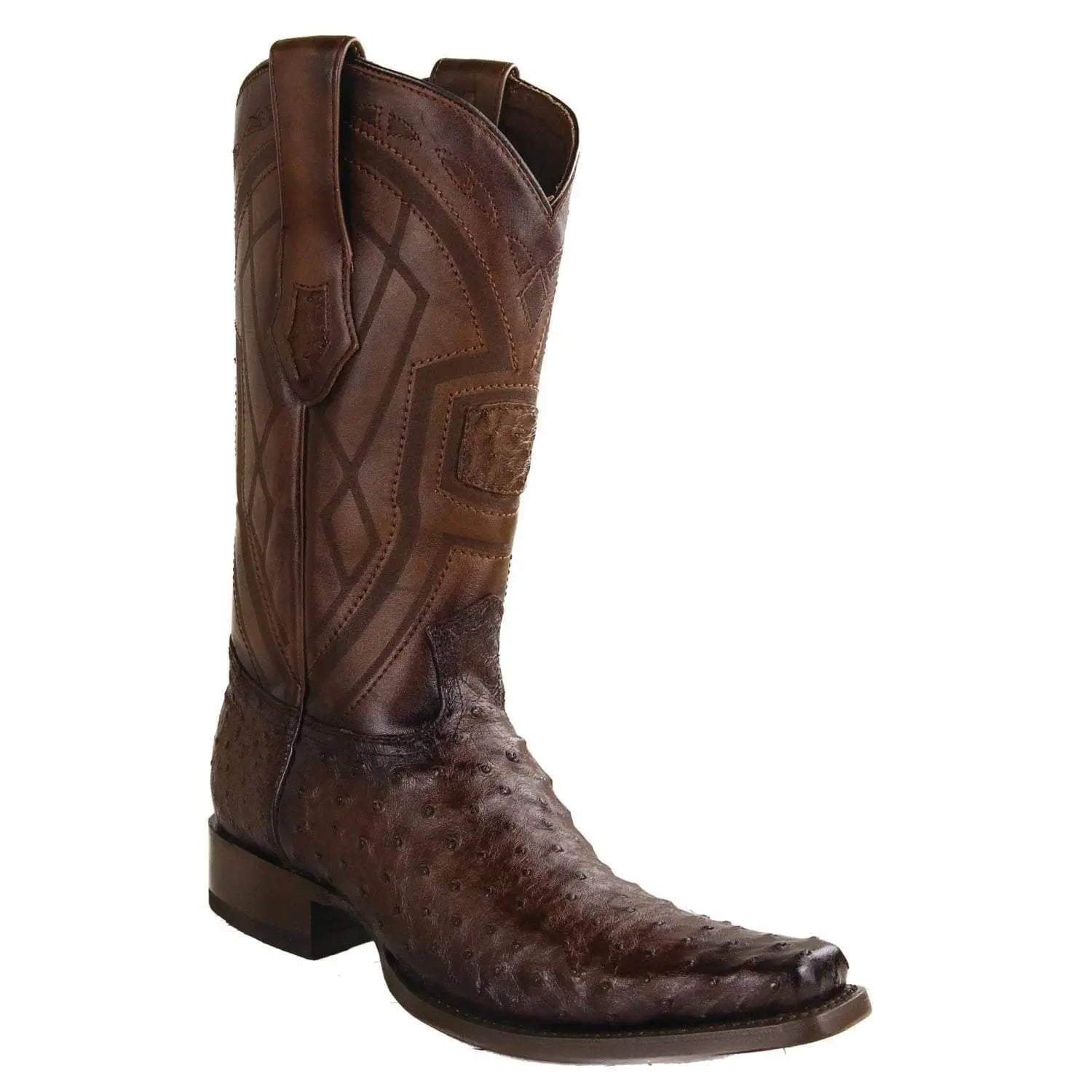 Los Altos 77L0316 Men's Faded Brown Genuine Ostrich European Square Toe Cowboy Boots