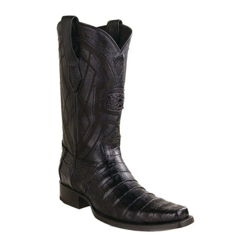 Los Altos 77L8205 Men's Black Genuine Caiman Crocodile Belly European Square Toe Cowboy Boots