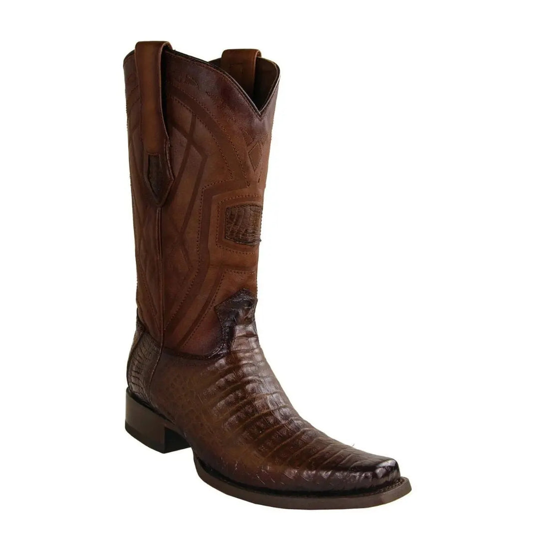 Los Altos 77L8216 Men's Faded Brown Genuine Caiman Crocodile Belly European Square Toe Cowboy Boots
