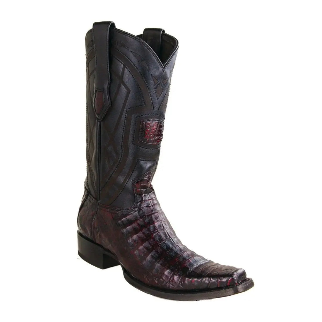 Los Altos 77L8218 Men's Black Cherry Genuine Caiman Crocodile Belly European Square Toe Cowboy Boots