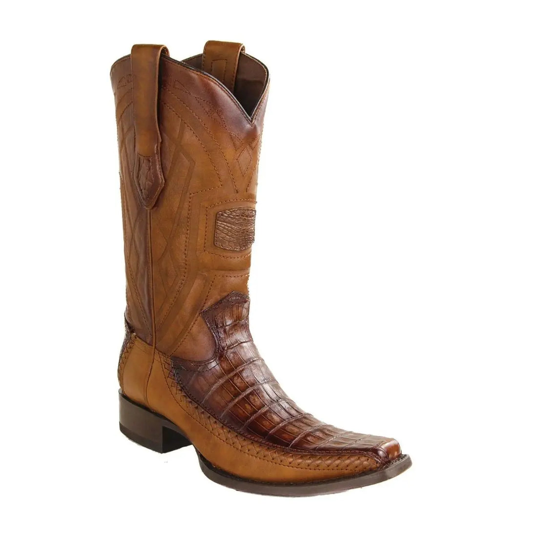 Los Altos 77LF8216 Men's Faded Brown Genuine Caiman Crocodile Belly European Square Toe Cowboy Boots