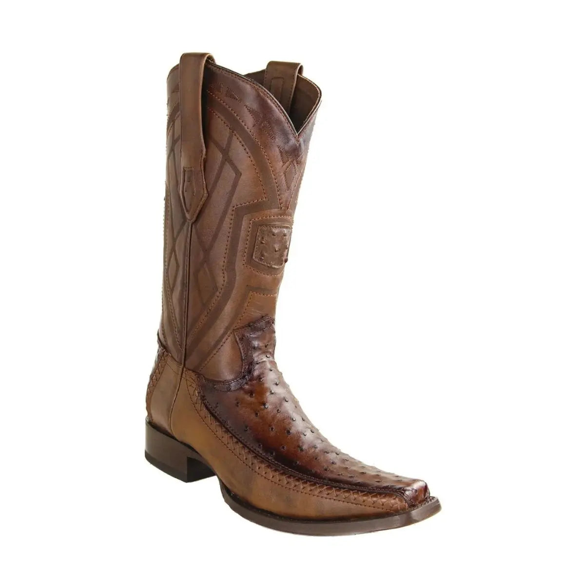 Los Altos 77LF0316 Men's Faded Brown Genuine Ostrich European Square Toe Cowboy Boots