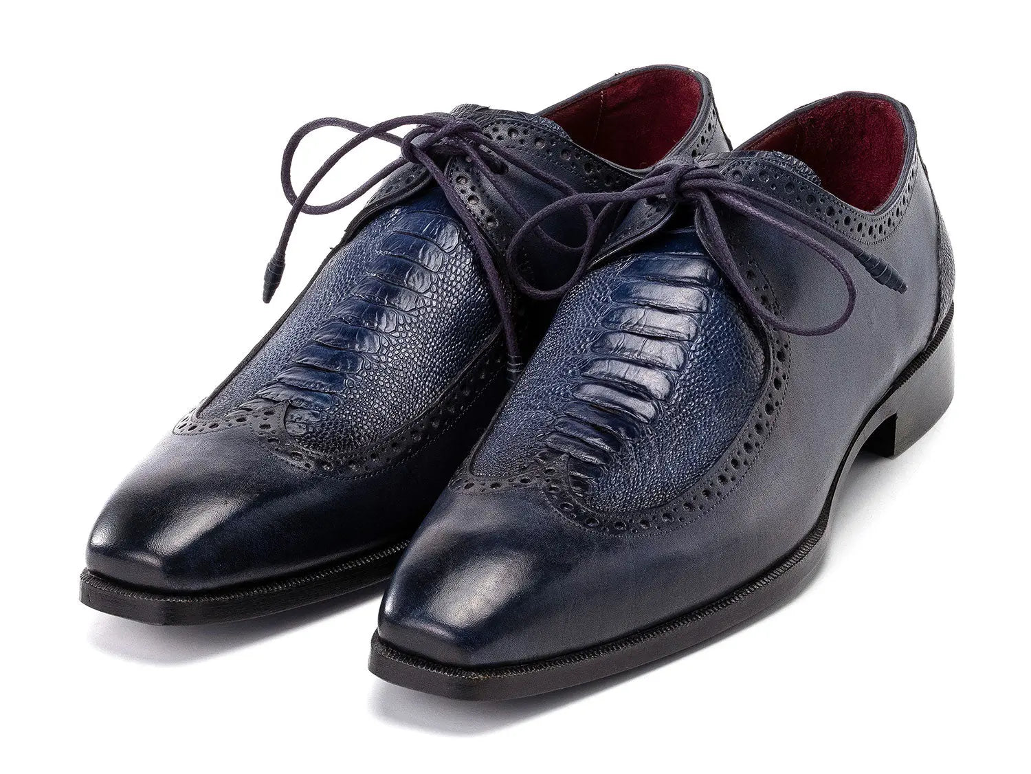 Paul Parkman Men's Navy Blue Genuine Ostrich Leg/Calfskin Derby Shoes (ID#788NV61) PAUL PARKMAN