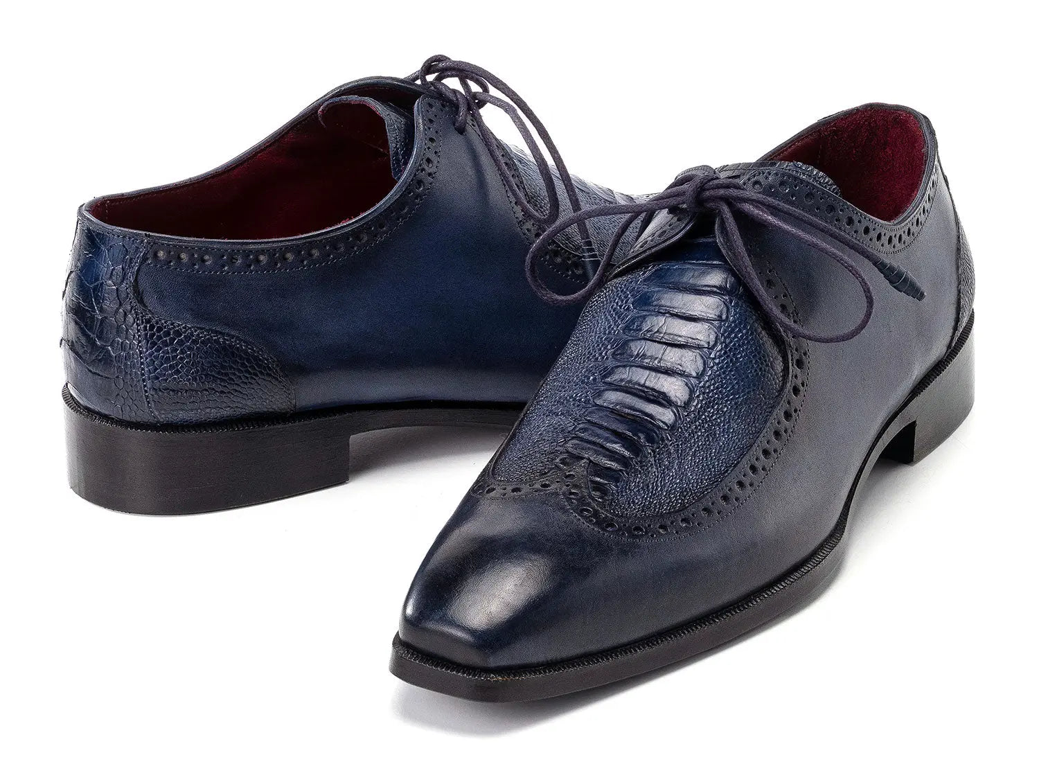 Paul Parkman Men's Navy Blue Genuine Ostrich Leg/Calfskin Derby Shoes (ID#788NV61) PAUL PARKMAN