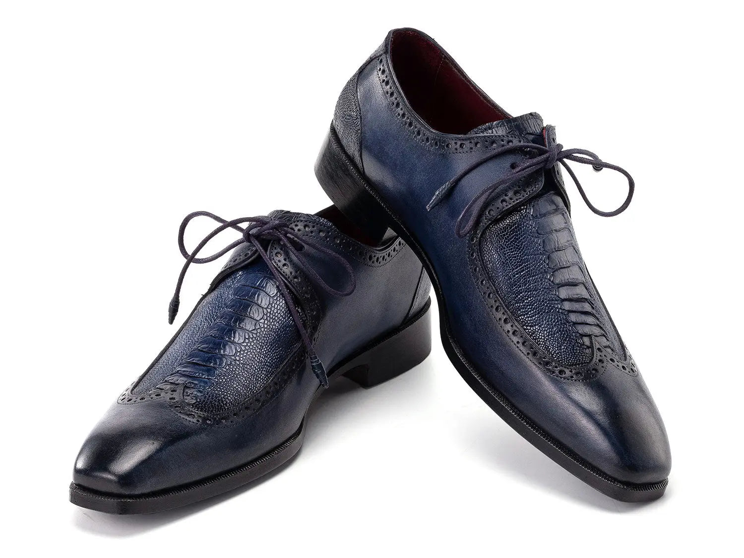 Paul Parkman Men's Navy Blue Genuine Ostrich Leg/Calfskin Derby Shoes (ID#788NV61) PAUL PARKMAN