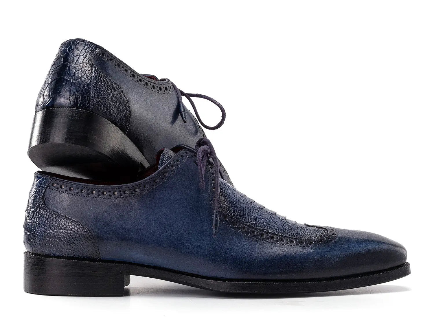 Paul Parkman Men's Navy Blue Genuine Ostrich Leg/Calfskin Derby Shoes (ID#788NV61) PAUL PARKMAN
