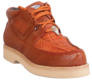 Wild West 2ZA052803 Men's Cognac Genuine Caiman Crocodile/Smooth Ostrich Sneakers