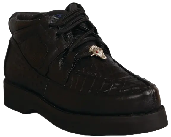 Wild West 2ZA052805 Men's Black Genuine Caiman Crocodile/Smooth Ostrich Sneakers