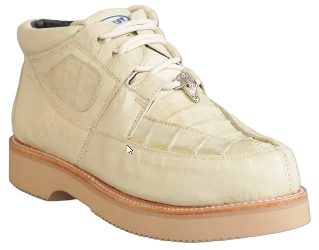 Wild West 2ZA052804 Men's Winter White Genuine Caiman Crocodile/Smooth Ostrich Sneakers