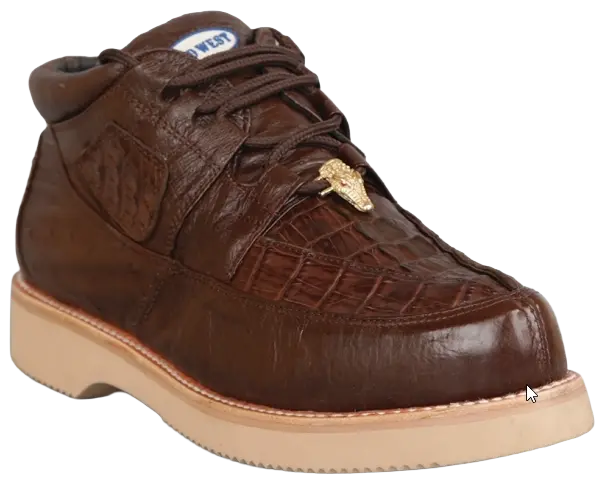 Wild West 2ZA052807 Men's Brown Genuine Caiman Crocodile/Smooth Ostrich Sneakers