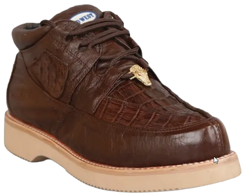 Wild West 2ZA052807 Men's Brown Genuine Caiman Crocodile/Smooth Ostrich Sneakers