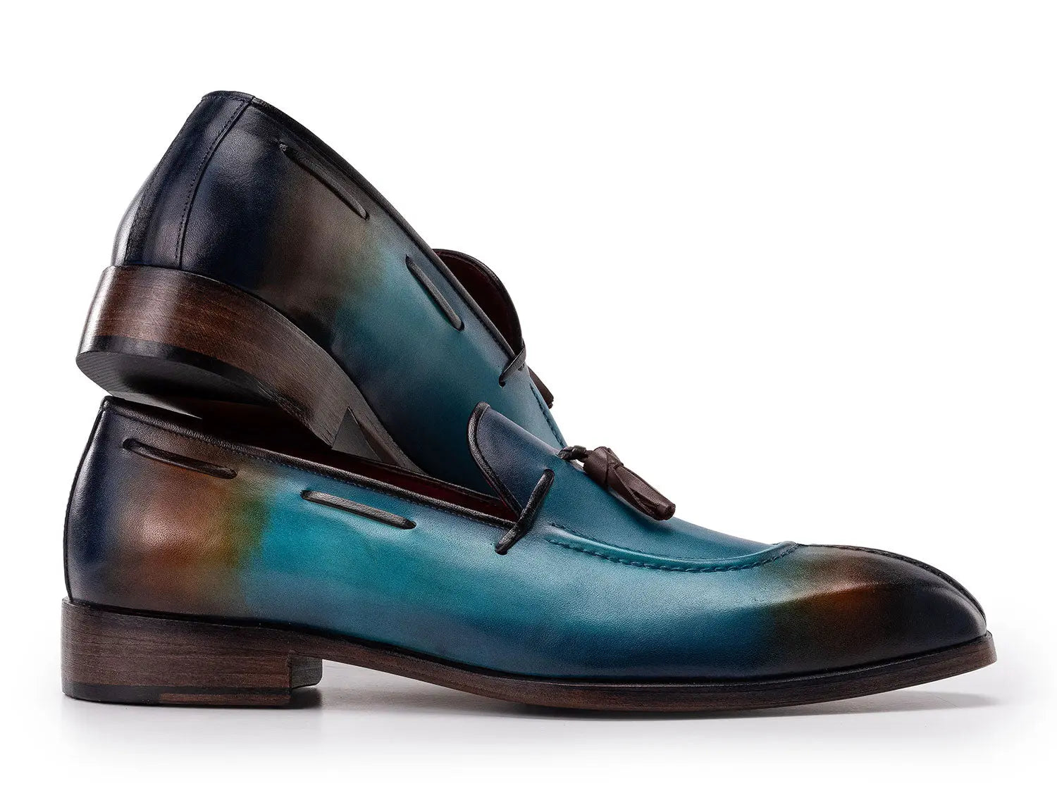 Paul Parkman Men's Split Toe Blue Patina Genuine Leather Tassel Loafers (ID#8135-BLU) PAUL PARKMAN