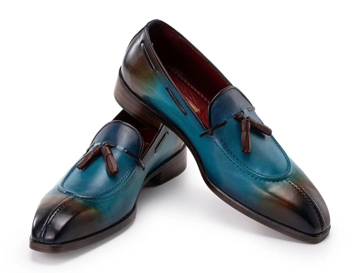 Paul Parkman Men's Split Toe Blue Patina Genuine Leather Tassel Loafers (ID#8135-BLU) PAUL PARKMAN