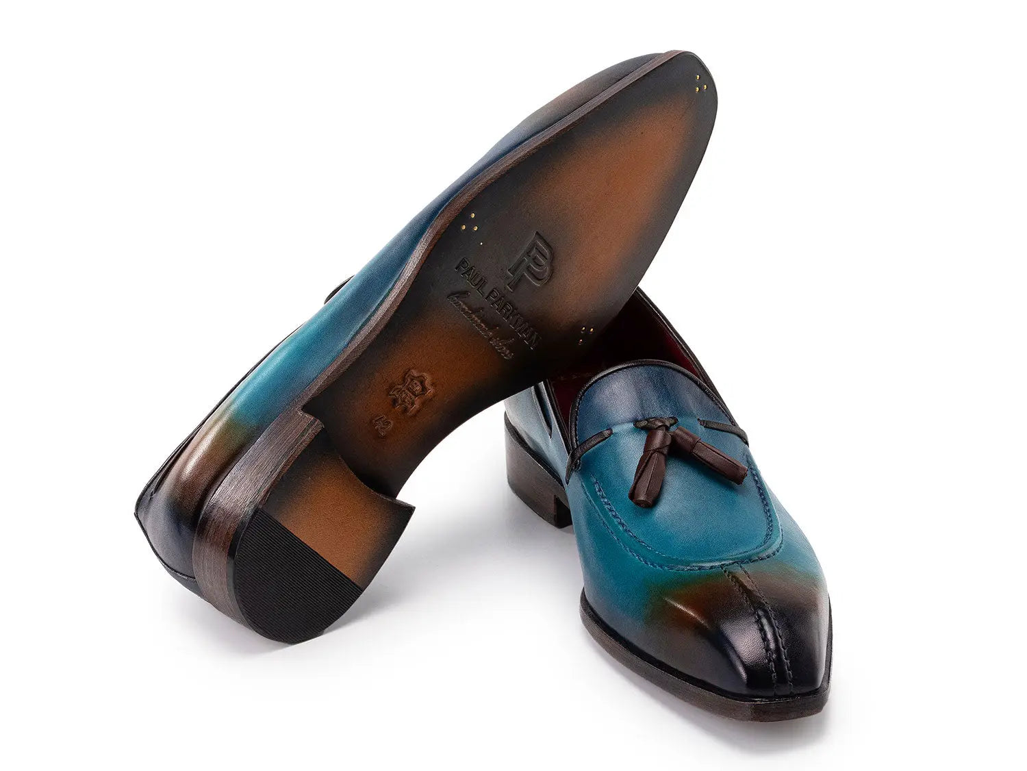 Paul Parkman Men's Split Toe Blue Patina Genuine Leather Tassel Loafers (ID#8135-BLU) PAUL PARKMAN