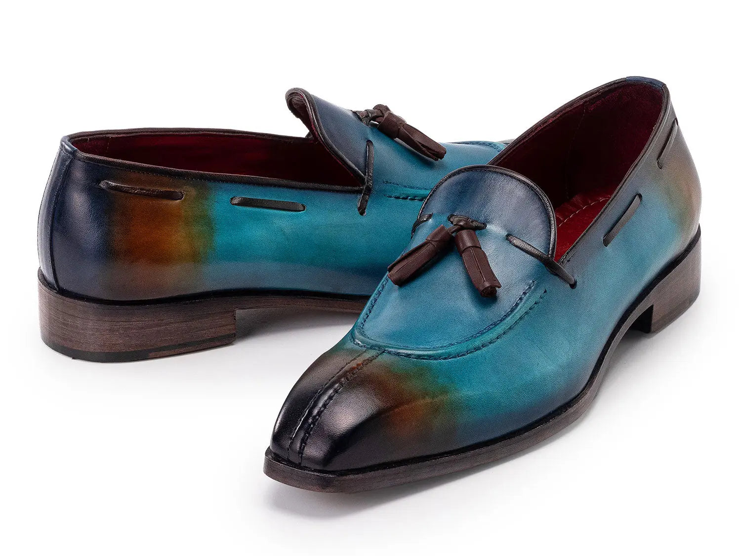 Paul Parkman Men's Split Toe Blue Patina Genuine Leather Tassel Loafers (ID#8135-BLU) PAUL PARKMAN