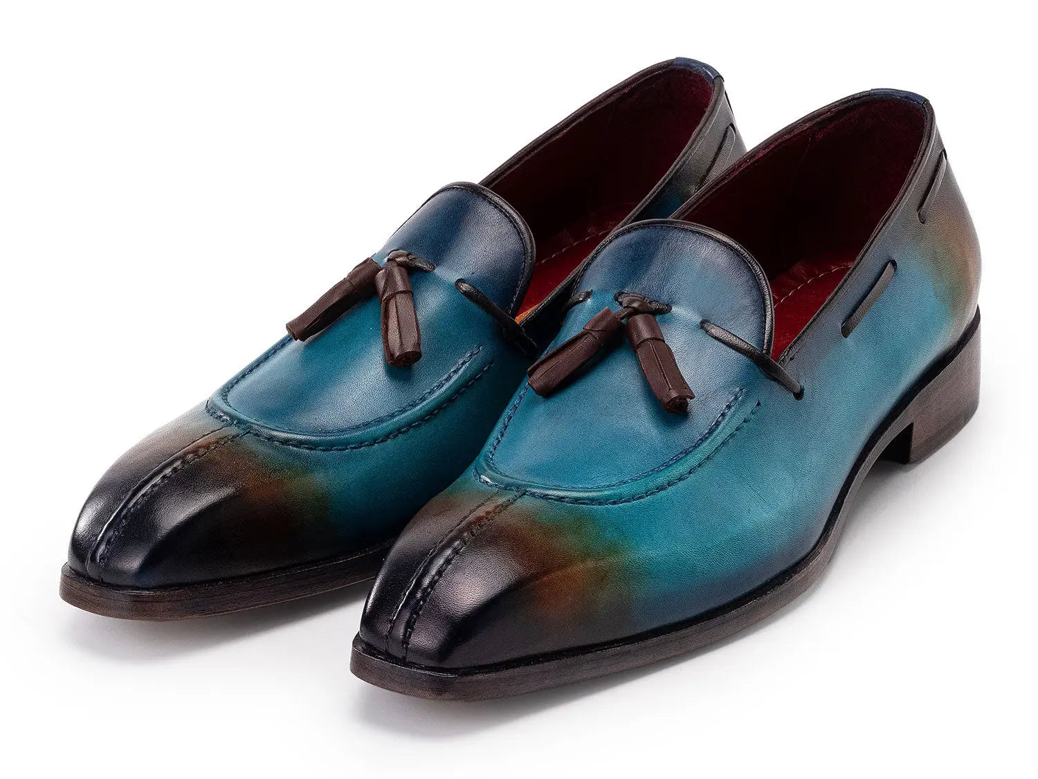 Paul Parkman Men's Split Toe Blue Patina Genuine Leather Tassel Loafers (ID#8135-BLU) PAUL PARKMAN