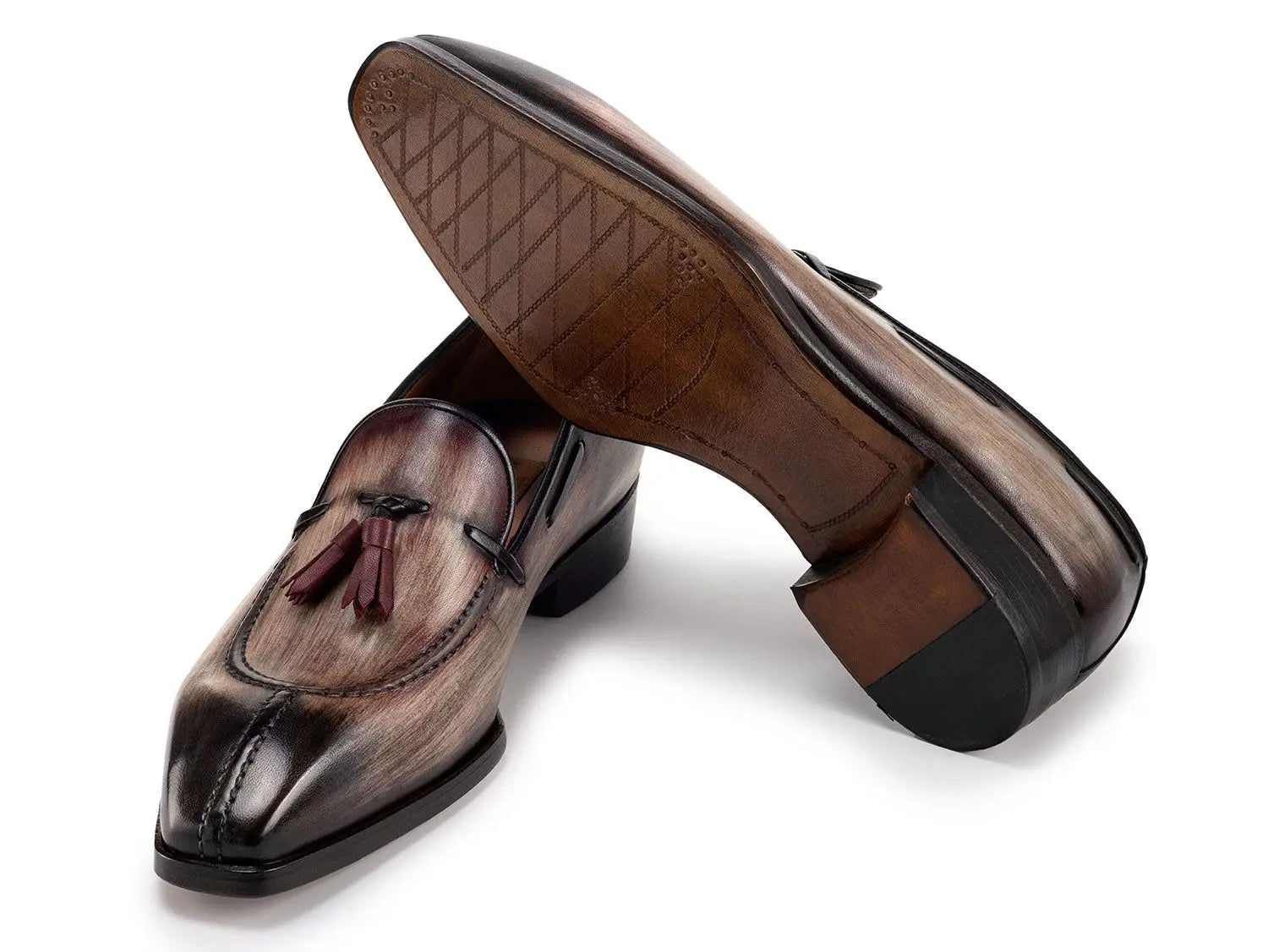 Paul Parkman Men's Split Toe Brown Patina Genuine Leather Tassel Loafers (ID#8135-BRW) PAUL PARKMAN