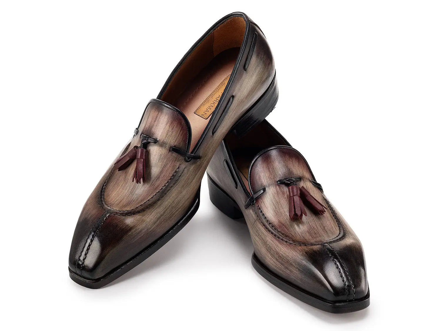Paul Parkman Men's Split Toe Brown Patina Genuine Leather Tassel Loafers (ID#8135-BRW) PAUL PARKMAN