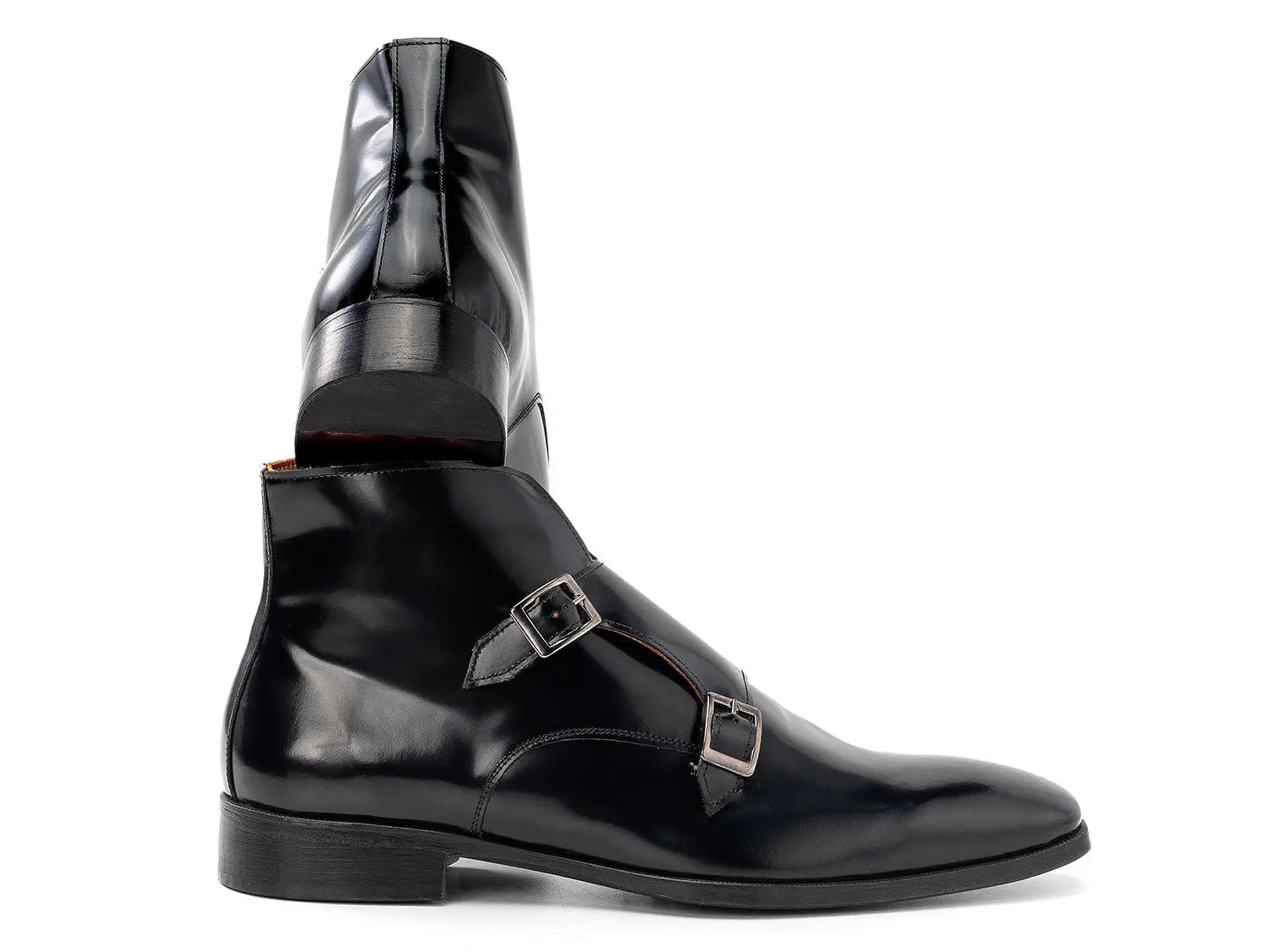 Paul Parkman Men's Black Polished Genuine Leather Double Monk strap Ankle Boots (ID#8154-BLP) PAUL PARKMAN