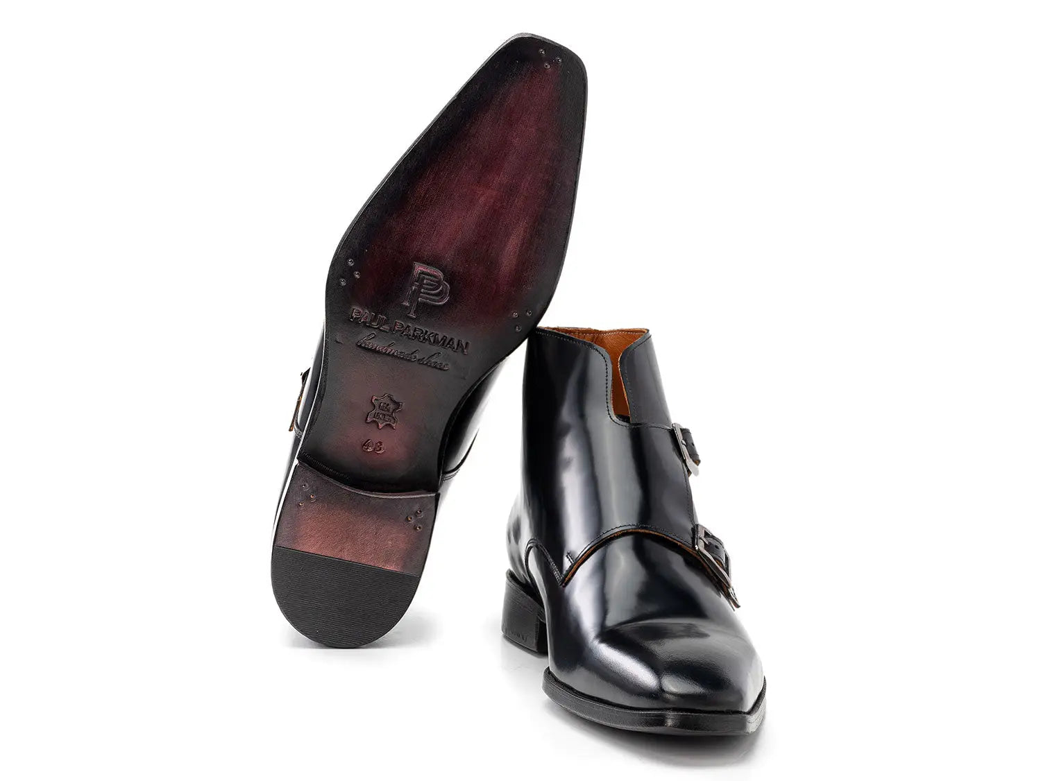 Paul Parkman Men's Black Polished Genuine Leather Double Monk strap Ankle Boots (ID#8154-BLP) PAUL PARKMAN