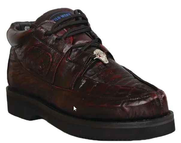 Wild West 2ZA052818 Men's Black Cherry Genuine Caiman Crocodile/Smooth Ostrich Sneakers