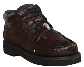Wild West 2ZA052818 Men's Black Cherry Genuine Caiman Crocodile/Smooth Ostrich Sneakers